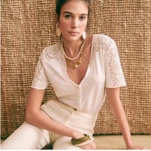 Sezane Lana T-Shirt, Sézane lace shoulder top